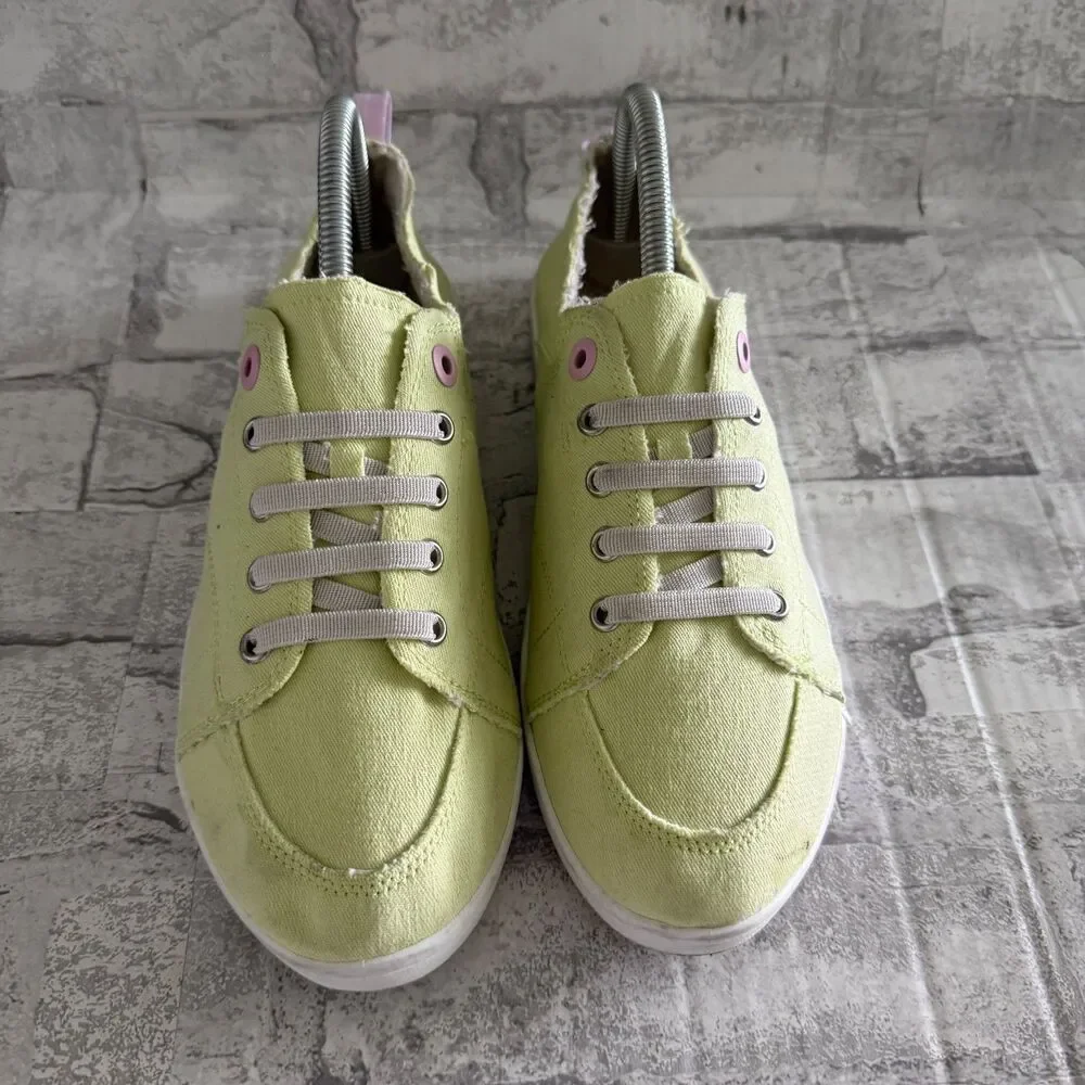 Vionic Pismo Pale Lime Canvas Pink Eyelet Sporty Washable Slip On Sneakers Sz 9 - Picture 5 of 7